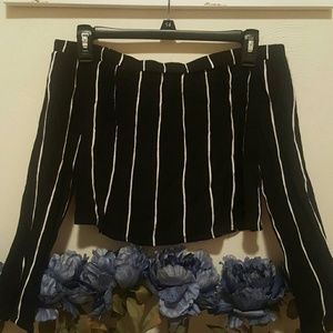 Kendall & Kylie B&W off-the-shoulder top